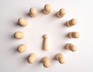 Wooden Pawns Arranged in a Circle Around a Central Figure.