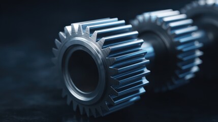 Close-up of metallic gears showcasing intricate details and a sleek design.