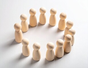 Wooden Peg Dolls Arranged in a Circle Symbolizing Community and Connection.