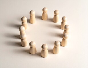 Wooden Peg Dolls Arranged in a Circle Symbolizing Community and Connection.