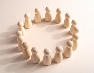 Wooden figures in a circle representing community and teamwork.