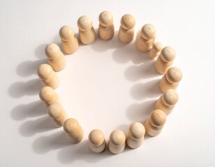 Wooden Peg Dolls Arranged in a Circle on a White Background.