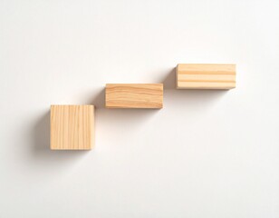 Three wooden blocks arranged in a staircase on a white background.