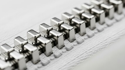 Close-up of a zipper's teeth interlocking perfectly symbolizing secure connection and fastening.