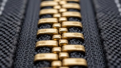 Close-up of a zipper's teeth interlocking perfectly symbolizing secure connection and fastening.
