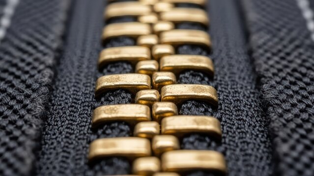 Close-up of a zipper's teeth interlocking perfectly symbolizing secure connection and fastening.