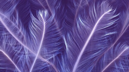 Delicate purple and white feather patterns create an elegant, ethereal backdrop.