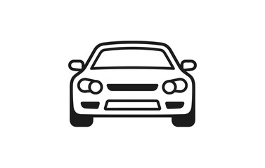 Minimalistic black and white car front icon isolated on white background
