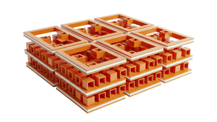 Orange Geometric Structure with Cubes and Frames
