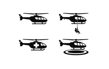 Obraz premium Set of helicopter icons: rescue, medical, cargo, and landing illustrations