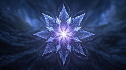 A stunning icy blue star illuminates the dark background in a mesmerizing pattern.