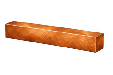 Copper metal ingot block, industrial metallic bar material with brushed texture, transparent background