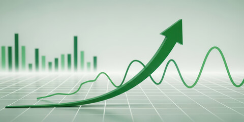 Business graph positive green visualisation direction arrow upward financial growth chart trend digital market finance investment analysis rising profit trading economic statistic increase income