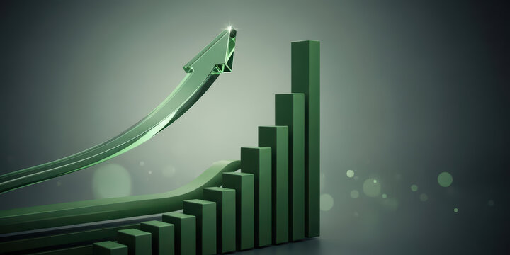Business graph positive green visualisation direction arrow upward financial growth chart trend digital market finance investment analysis rising profit trading economic statistic increase income - Powered by Adobe