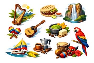 Venezuelan Cultural Icons Vector Set Asymmetric Balanced Minimal Abstract Design