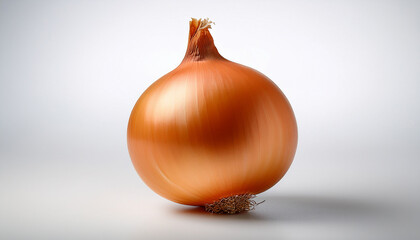 Single Onion Portrait Golden Brown Skin Illuminated Beautifully Against A White Backdrop Showcases The Natural Form A Simple Clean Shot That Really Features Texture Fresh And Healthy Food