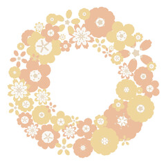 やさしいペーパークラフト風 黄色と白の花のリース（主線なし・ベクター）
Gentle Paper Craft Style Yellow and White Flower Wreath Vector
