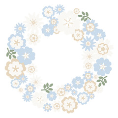 やさしいペーパークラフト風 水色と白の花のリース（主線なし・ベクター）
Gentle Paper Craft Style Light Blue and White Flower Wreath Vector