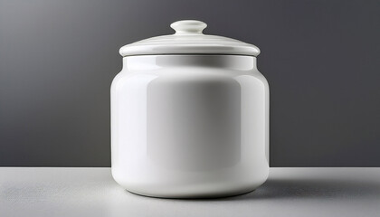 Simple Elegant White Ceramic Jar With A Lid On A Neutral Background