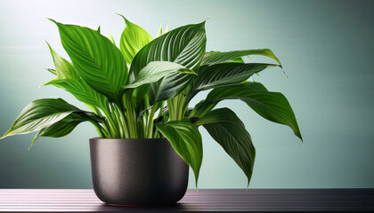 Lush Green Peace Lily Plant In Modern Pot