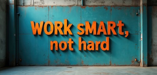 Text message on metal wall encourages productivity at work. It promotes smarter approach to achieve goals. Motivational message inspires teams to implement creative innovative solutions for success.