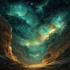 Celestial Desert Pathway Under a Glowing Night Sky