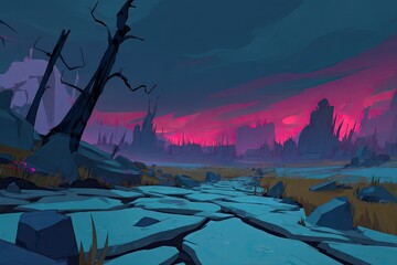 Pixelated Post-Apocalyptic Landscape At Sunset