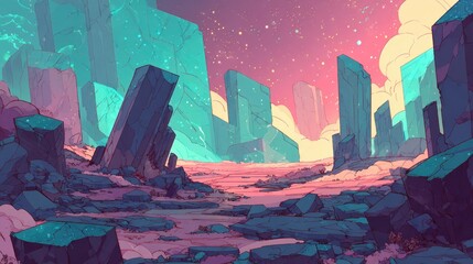 Pixelated Alien Planet Landscape