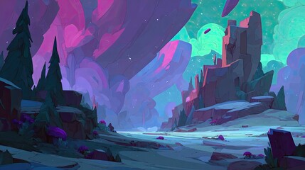 Pixelated Fantasy Landscape With Ruined Structures