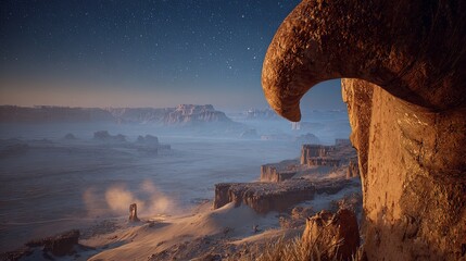 Pixelated Desert Landscape At Twilight