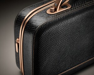 Close Up View Of Black Handbag With Rose Gold Accents