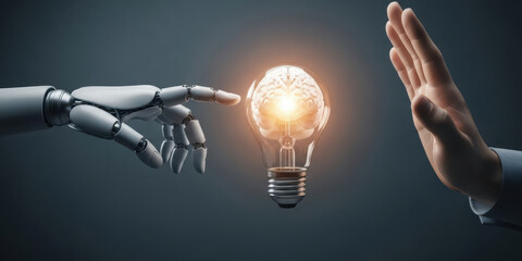 Ai learning machine robot brain network human light bulb technology innovation artificial intelligence tech science datum digital creativity spark conceptual scene