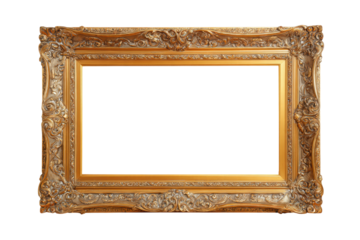 A gold framed picture with a white background. The frame is ornate and the background is white, png	
