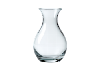 A clear glass vase sits on a white background. The vase is empty and has a cylindrical shape, png	

