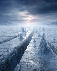 Frozen Alien Cityscape Valley With Stars