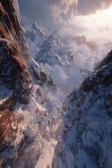 Snowy Mountain Peaks Aerial View