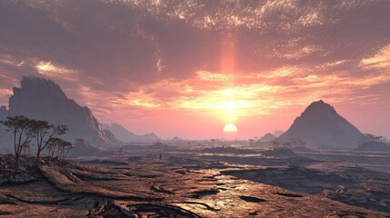 Colorful Alien Sunset Landscape