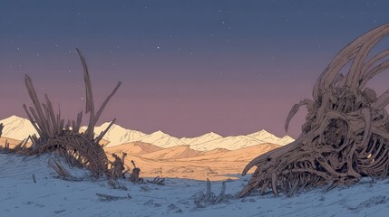 Pixelated Desert Landscape At Dusk