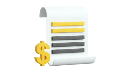 3D Render of a Bill or Invoice with Dollar Sign