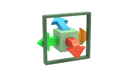 3D Render of Cube with Arrows Showing Input and Output