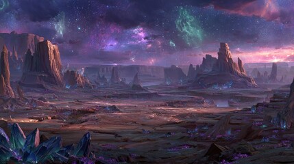 Colorful Alien Landscape At Starry Night