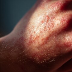 Fototapeta premium Macro image of sensitive facial skin with redness and natural texture on white background