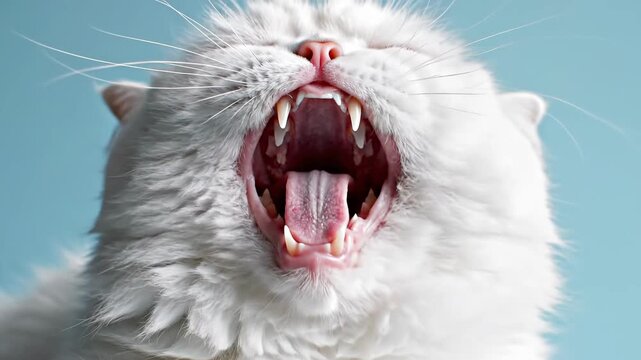 White Cat with Open Mouth Roaring.