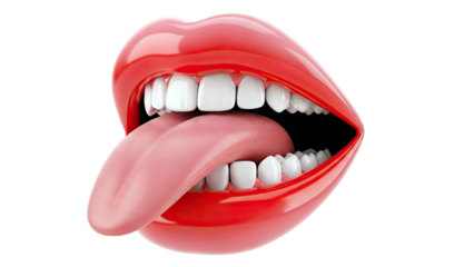 Red Lips with Tongue Sticking Out and White Teeth