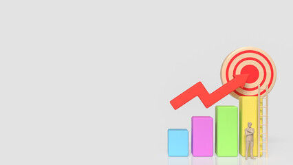 Business Growth Strategy Concept with Target, Ladder, and Rising Chart 3d render.