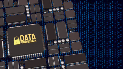 Advanced Data Protection Technology on Secure Computer Chip 3d render.