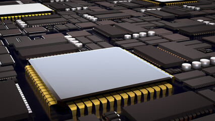 Advanced Microchip and Integrated Circuit Technology Background 3d render.
