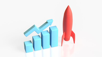 Startup Business Growth Launch with Rocket and Rising Chart 3d render.