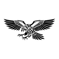Fototapeta premium A striking black and white tribal tattoo design of a fierce eagle in flight.