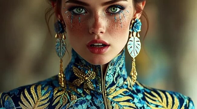 Mulher elegante com look de folhagem moda natural e sofisticacao organica